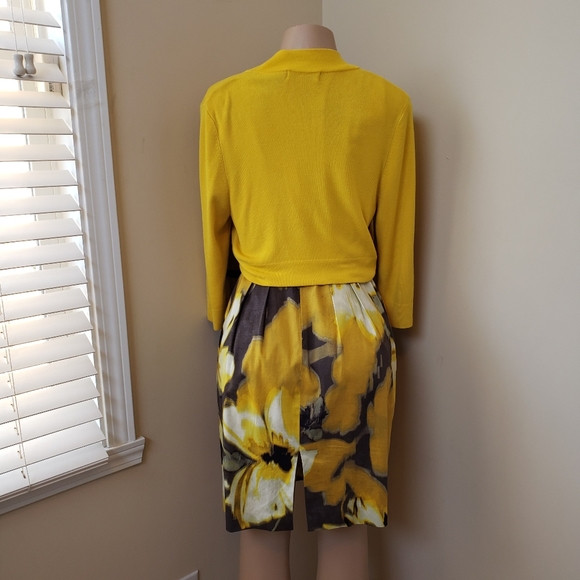 ELIZA J Yellow Springtime Sheath Dress with Belt and Cardigan - Picture 4 of 11